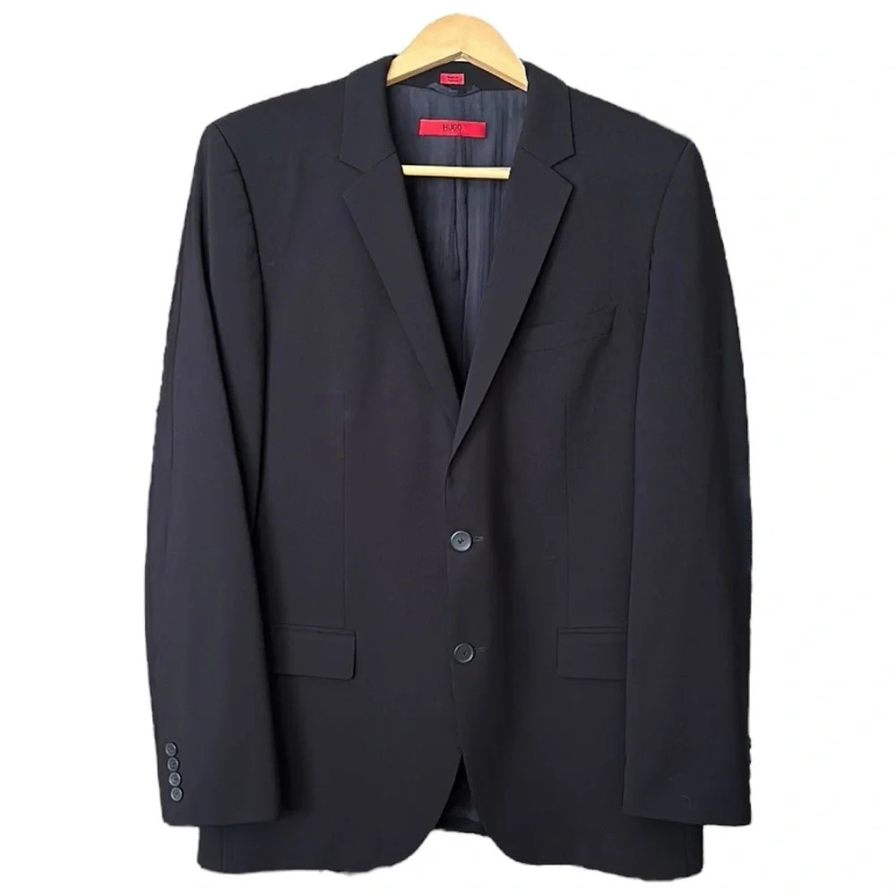 HUGO BOSS Aamon Hago Navy Blue Wool Career Blazer Sport Coat Red Label Size 42L‎